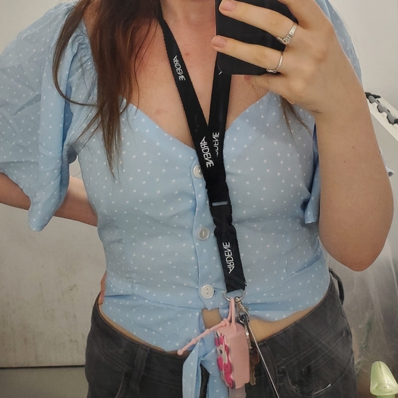 Blue & White Flare Sleeve Front Tie Ardene Size S - Picture 1 of 2